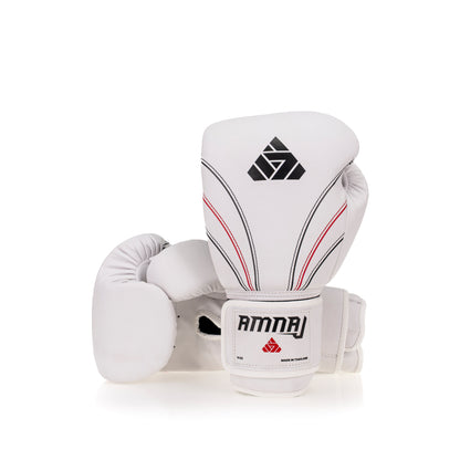 Classic Velcro Boxing Glove - 3 stripe - White