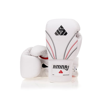 Classic Lace-up Boxing Glove - 3 stripe - White