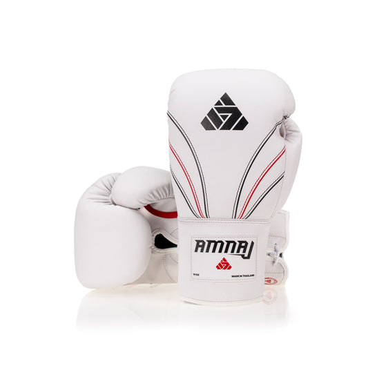Classic Lace-up Boxing Glove - 3 stripe - White